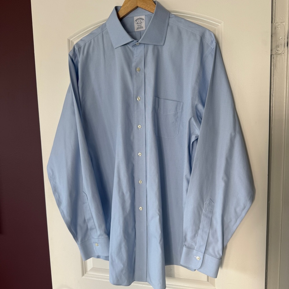 Brooks Brothers Regent micro blue & white houndstooth long sleeve XL 17-36.